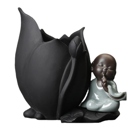 Pothos and Pilea Peperomioides Hydroponic Purple Clay Flower Vase Desktop Succulent Lucky Bamboo Zen Style Ceramic Potted Plant