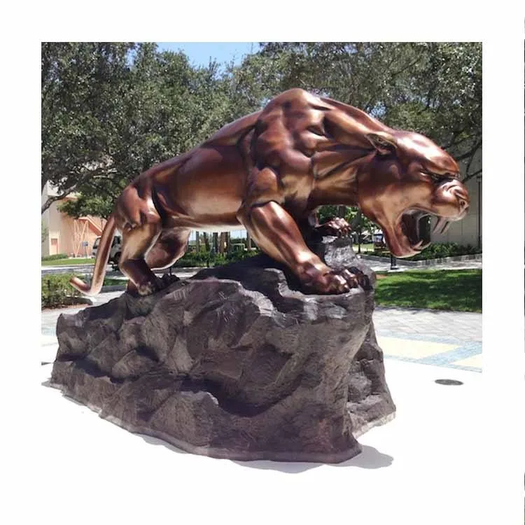 Outdoor wild animal bronze sculpture life size bronze panther sculpture bronze angry leopard statue sculpture