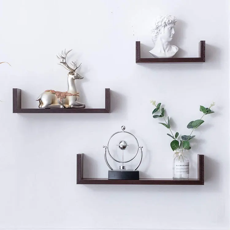 
Factory direct supply wooden floating shelf U-shaped shelf bathroom bedroom kitchen living room shelf 3-piece set 