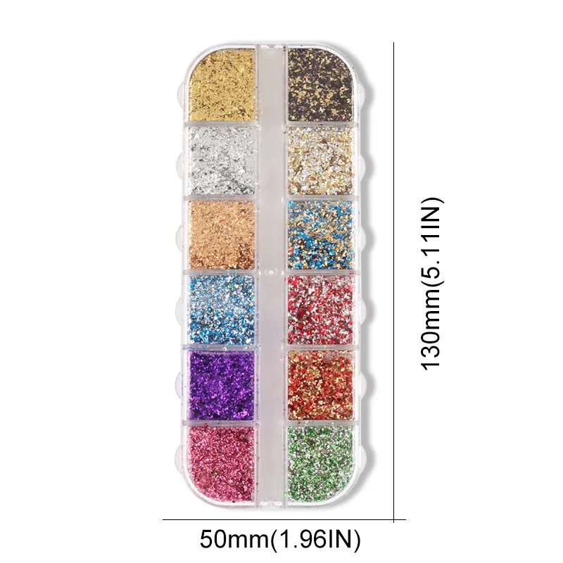 12 Grids Holographic Aluminum Nail Foil Flakes Stickers Nail Sequins 3d Glitter Decoration Foil Nail Art