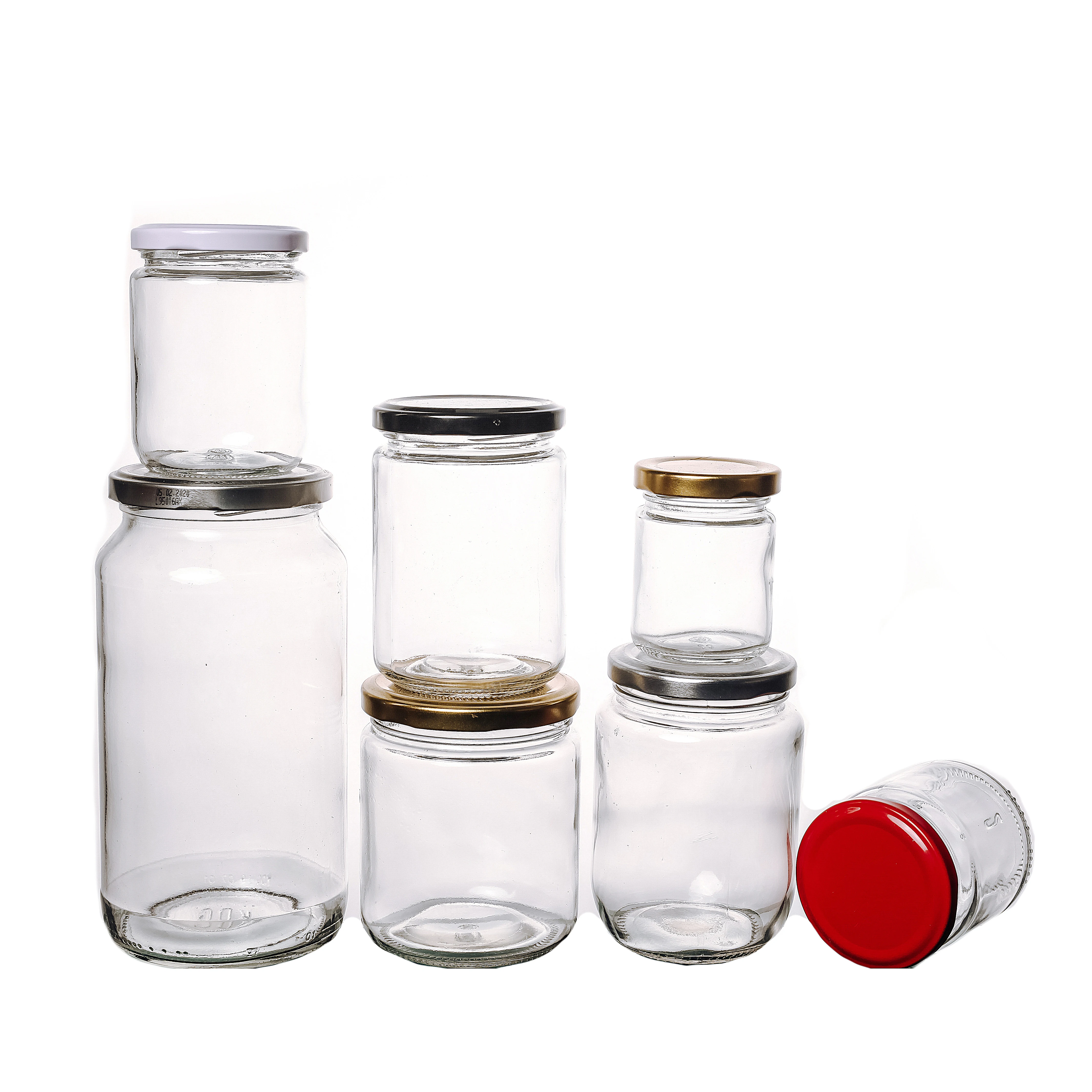 
Factory Packaging Supplier 150ml 240ml 350ml 500ml 1L Food Grade Gold Lid Flint Storage Glass Jar with Lids 