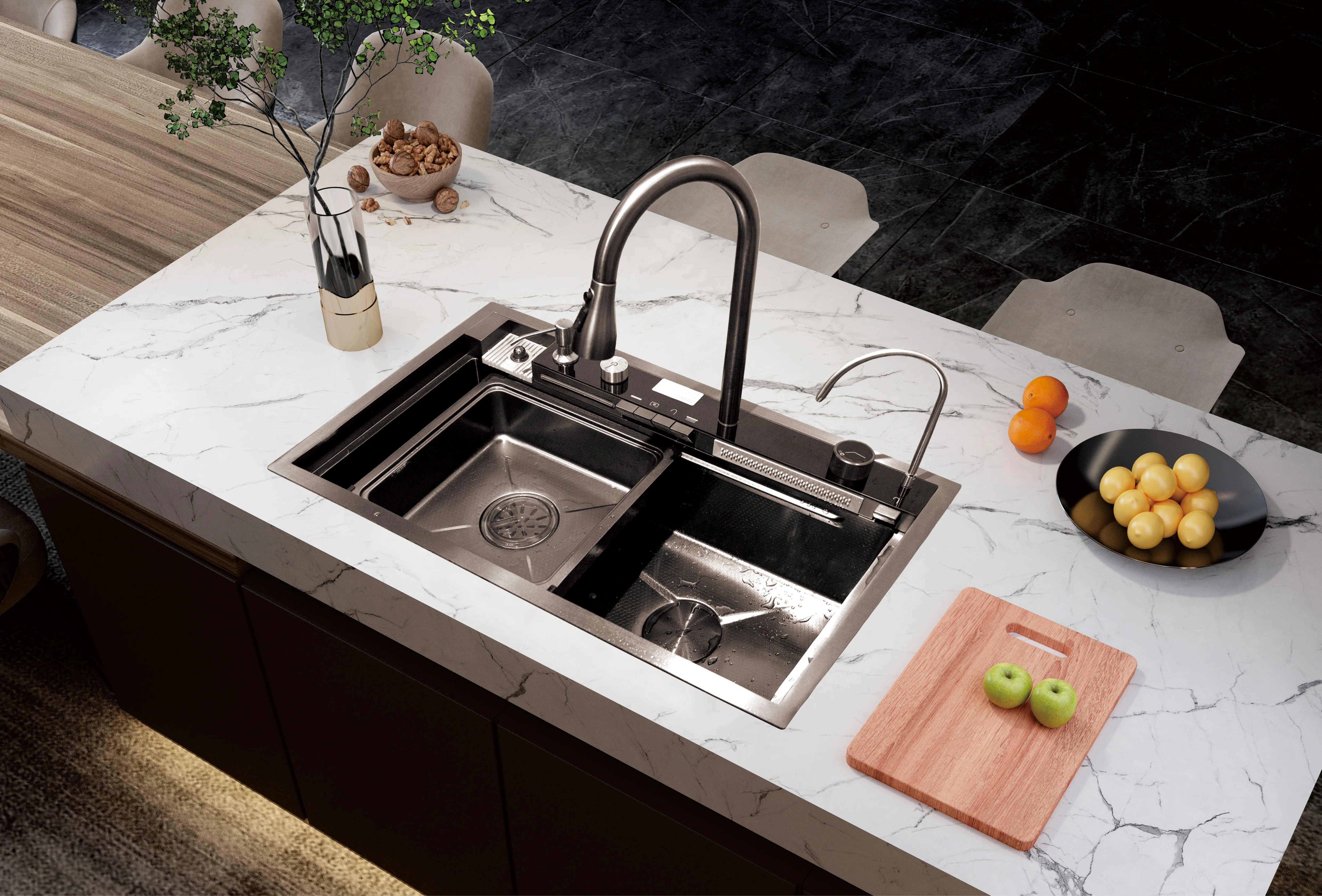 High Quality Luxury Stainless Steel Waterfall Faucet Kitchen Sink Waterfall Sink