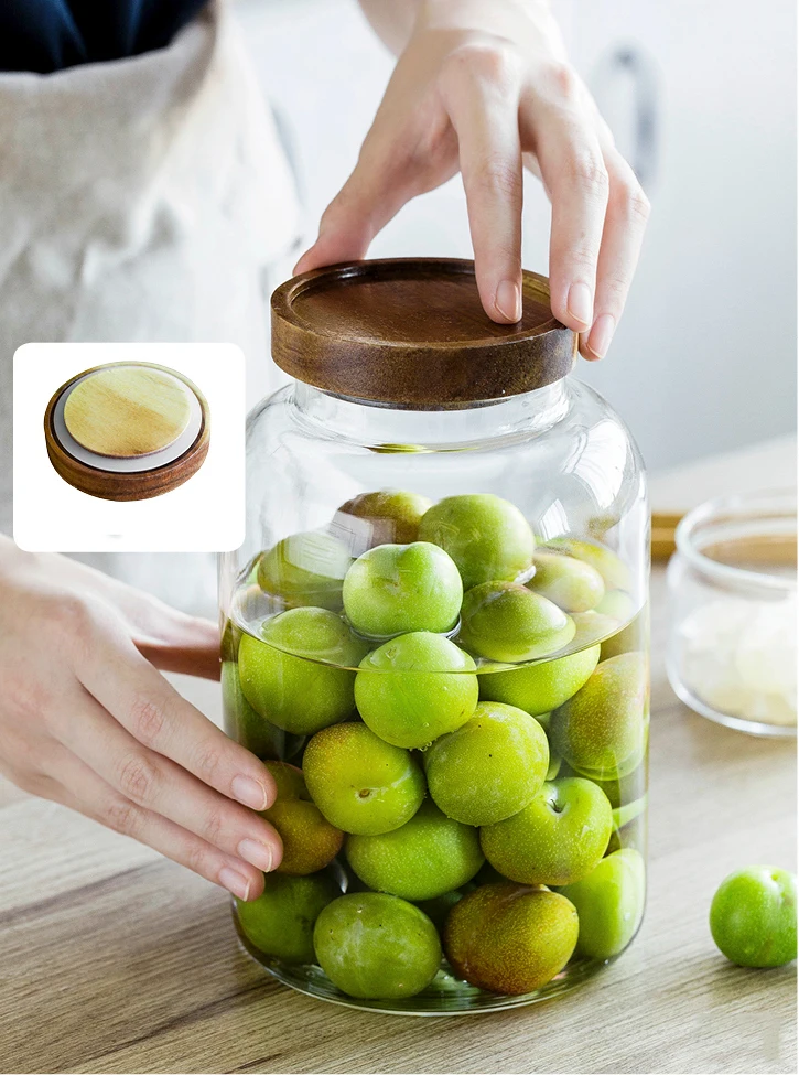 Стеклянная крышка из акации 1300/2000/2800 мл, большая банка из боросиликатного стекла, герметичная банка для хранения