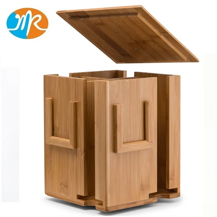 Organizer display Rotating Tea Box Bamboo Sugar Tea Coffee Bag Holder