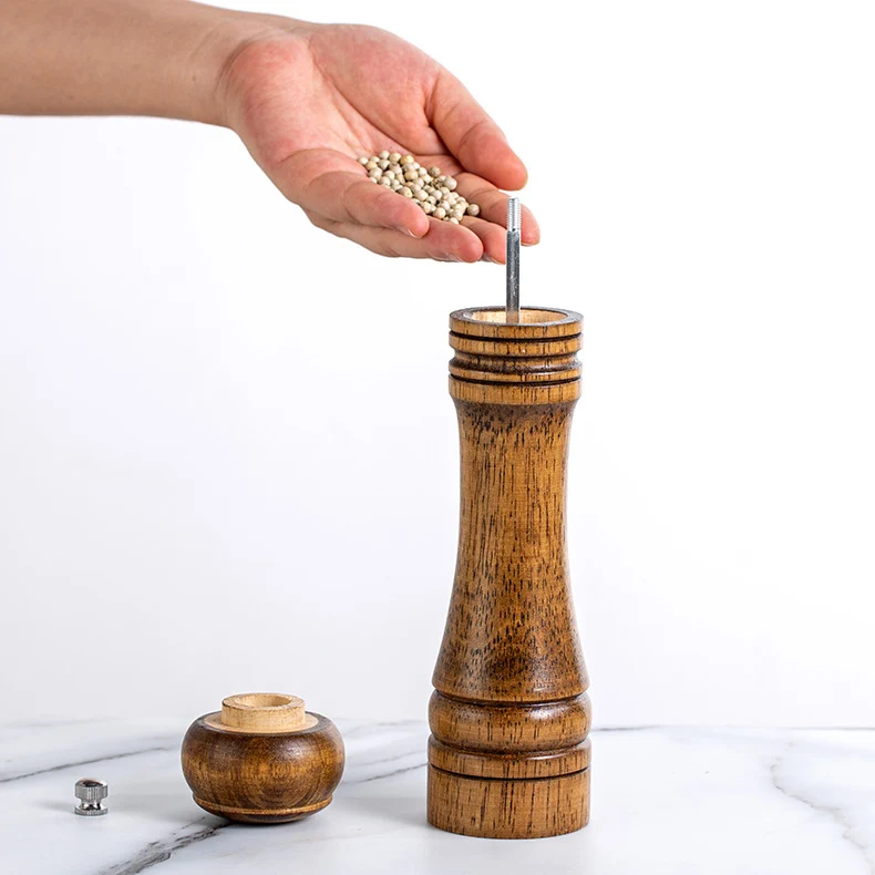 Adjustable Vintage Colors Oak Grinder Solid Wood Spice Pepper Mill Wooden Salt and Pepper Grinder Set
