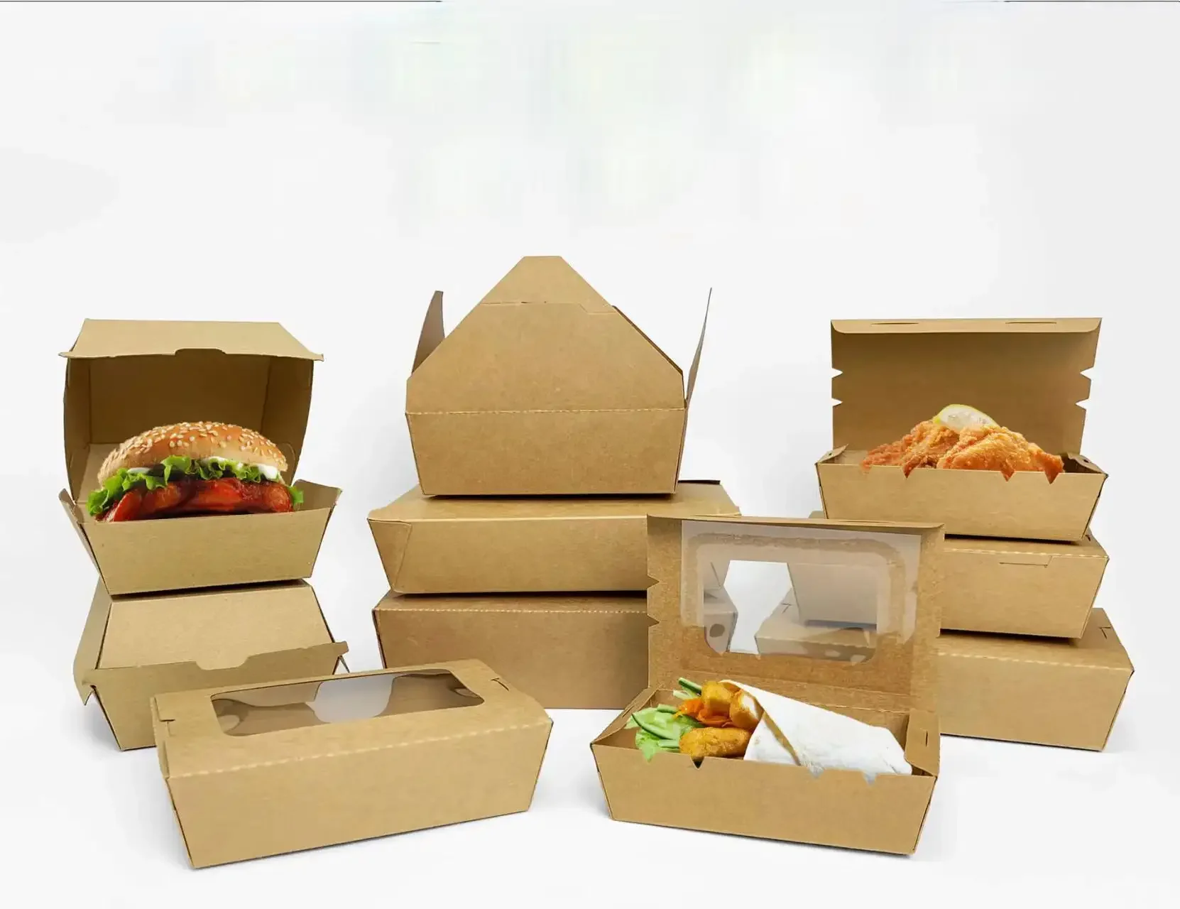 Disposable Foam Fries Black White Food Takeaway Custom Logo Packaging Kraft Paper Lunch Burger Boxes For Meal