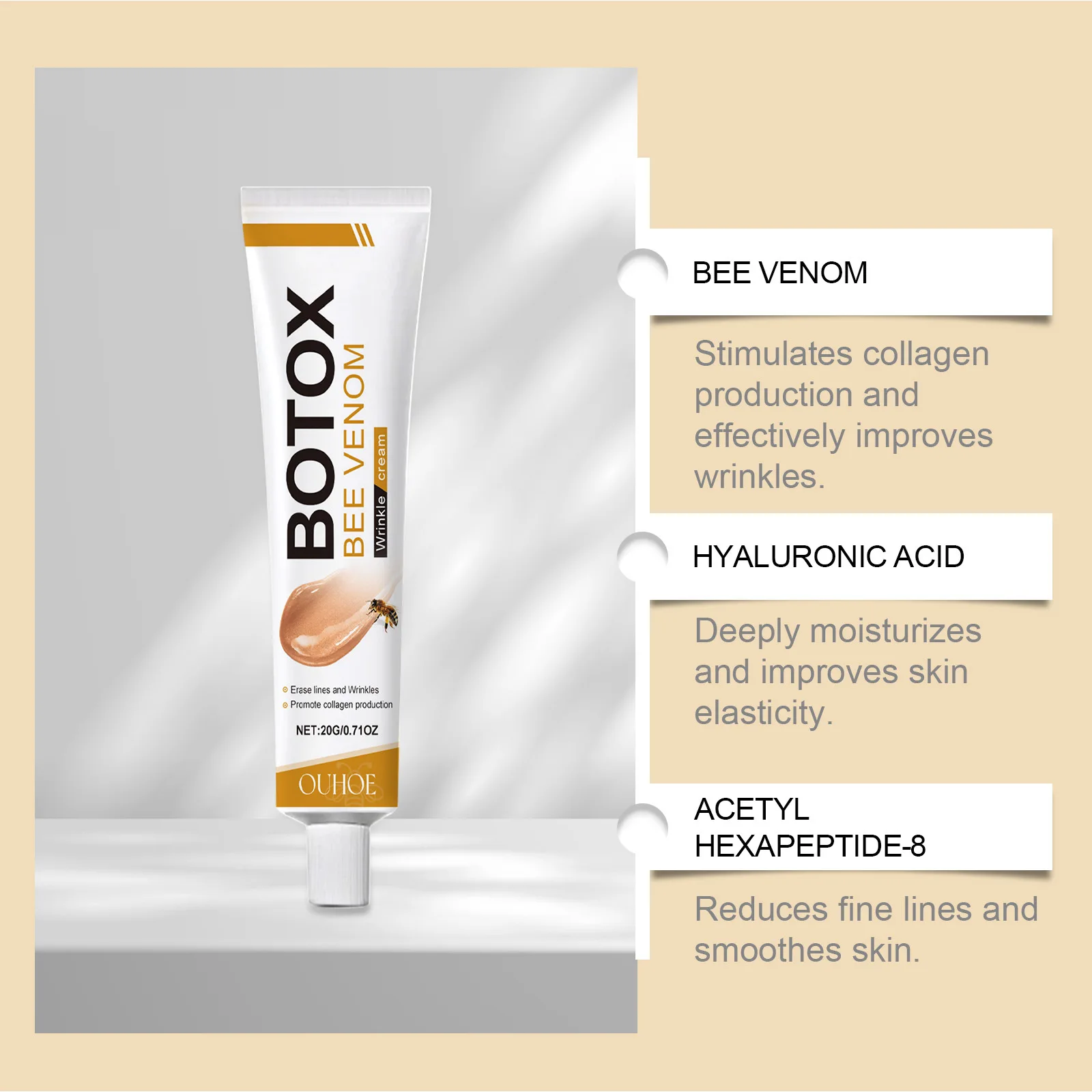 Wholesale OUHOE Mild and Safe Formula Effective Anti Wrinkle Deep Moisturizing Reducing Bee Venom Serum Face Cream