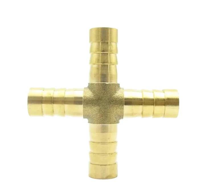 10mm Hose Barb Equal Cross 4 Way Brass Barbed Pipe Fitting Coupler Connector Adapter For Fuel Gas Water