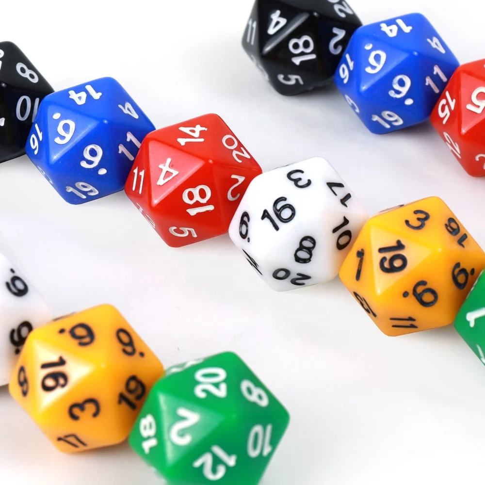 Wholesale colorful d20 sided dice custom acrylic bulk polyhedral stone dice with number for playing drinking game or casino