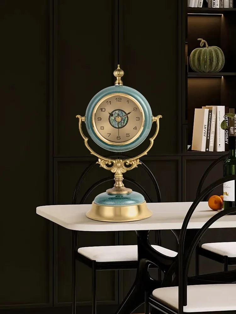 European Vintage Style Quartz Table Watch Clock Creative Needle Display for Bedroom Bedside or Desktop Decor