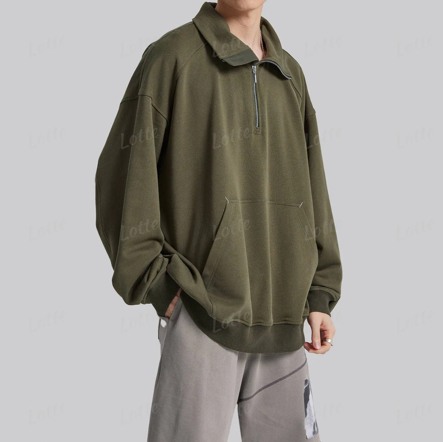 Custom Logo Warm Cotton Fleece Half-zip Sweatshirt Big and Tall Oversize Plus Size Mock Neck Quarter Zip Pullover Men