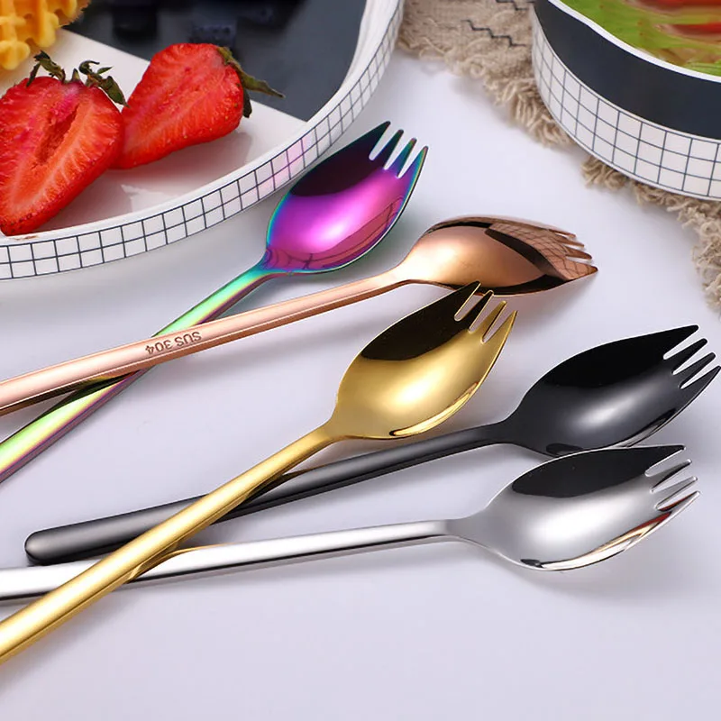 2020 New Arrives 2 In1 Stainless Steel Gold Rose Gold Salad Fork With Spoon