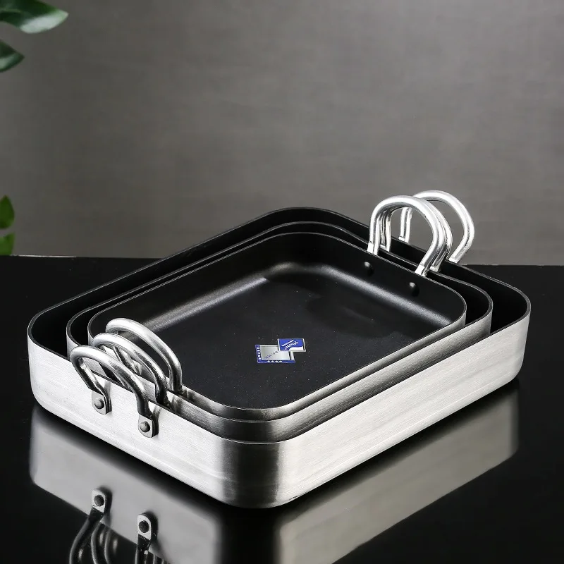 High Cost-Effective Aluminum Alloy Hotel Restaurant Bakeware Multi-Purpose Grilled Fish Plate Square Non-Stick Seafood Pot