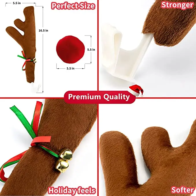 High Quality Vintage Style Christmas Reindeer Car Kit Elk Vehicle Costume Antler Nose Gift Bag Silk Material Outdoor Holidays