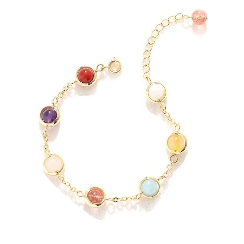 Boho Colorful Crystal Beaded Pendant Bracelet for Women Charm Gold Color Stainless Steel Bangle New Korea Trendy Jewelry