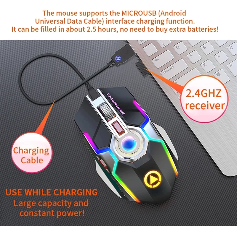  Хит продаж перезаряжаемая Механическая игровая мышь A5 Бесшумная оптическая светодиодная RGB беспроводная для