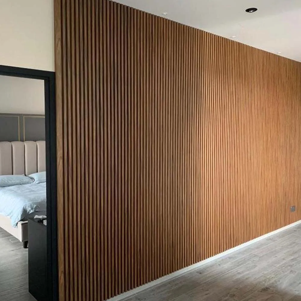 2440*600*22mm Oak Acoustic Slat Wood Wall Panels Entertainment Home MDF Board and Veneer Covered With Black Polyester