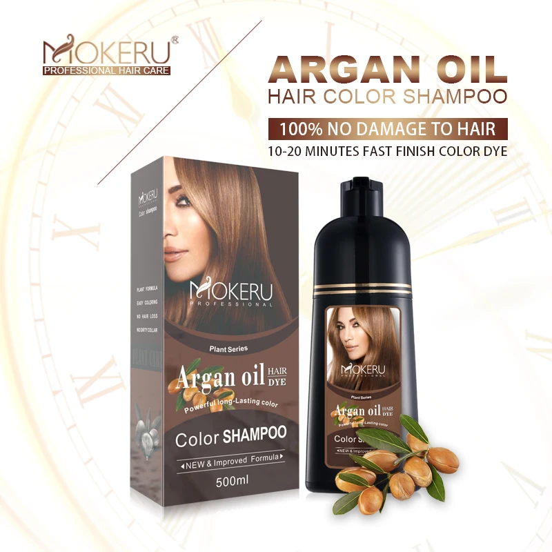 MOKERU Natural Essential Oil Hot Sale Argan Oil Hair Dye Shampoo Change Hair Color for Women Men Covering gray hair