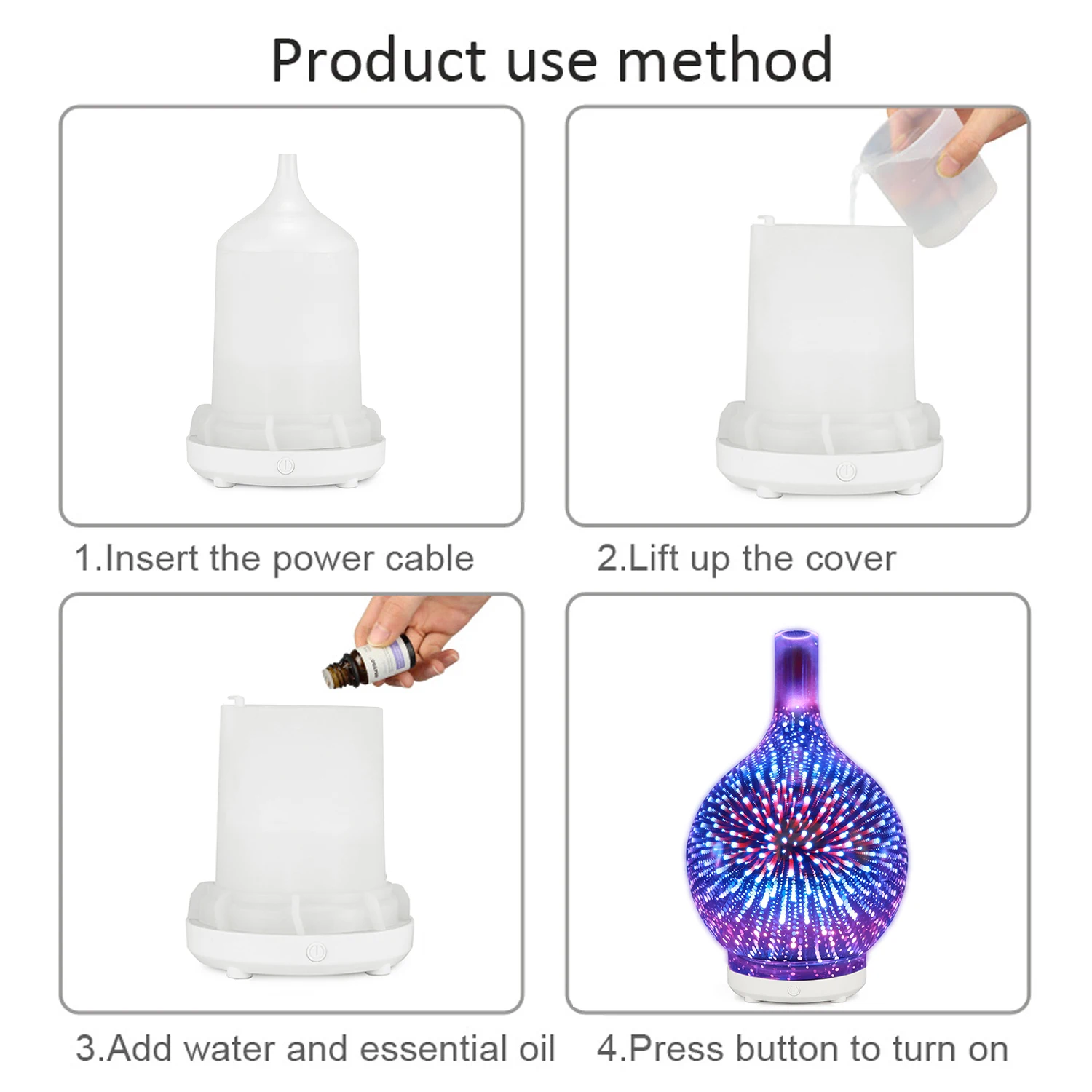 customizable 100ML Bright and Colorful Glass Vase Aroma Diffuser Essential Oil LED Light Air Humidifier Cool Mist Make