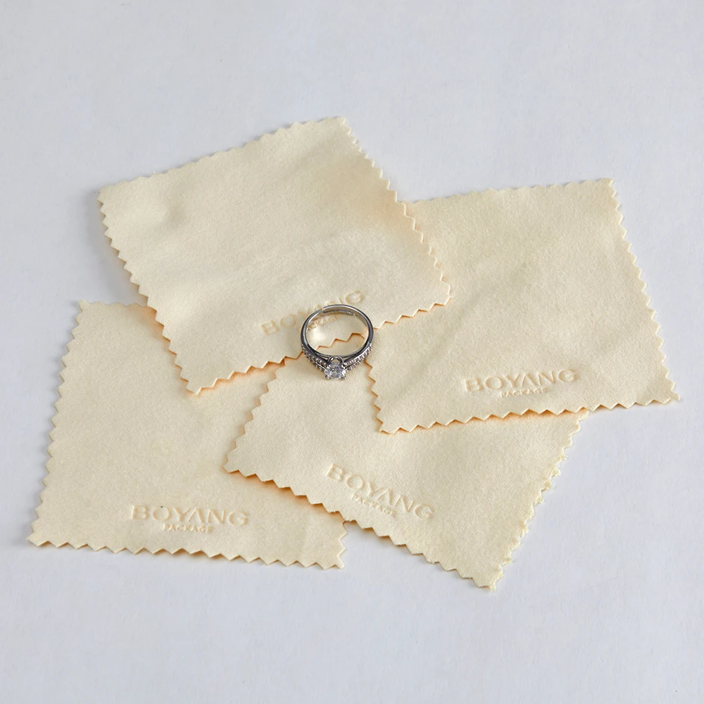 Boyang Custom Logo Printed Wholesale Suede Microfiber Jewellery Silver Cleaning Polishing Cloth