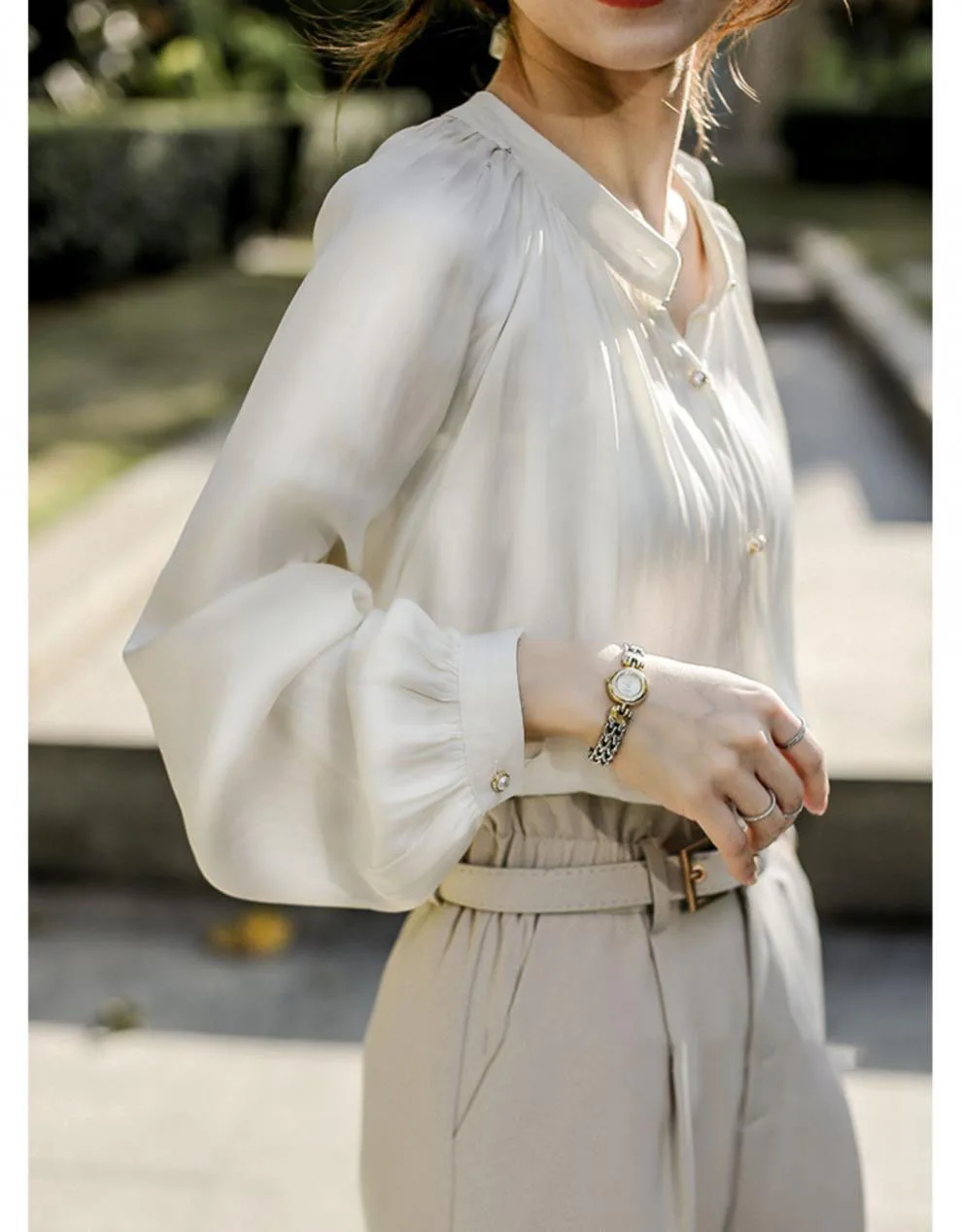 Spring 2021 Boutique White Blouse Retro Court Style Satin Blouses Women Long Sleeve Shirt Top For Women