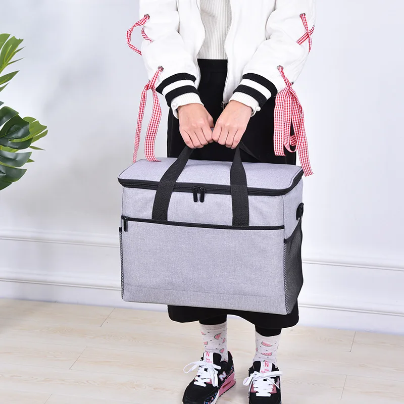 Large Capacity Picnic Cooler Bag 600D Oxford Thermal Lunch Folding Zipper Cool Bag Camping Food Delivery Bag