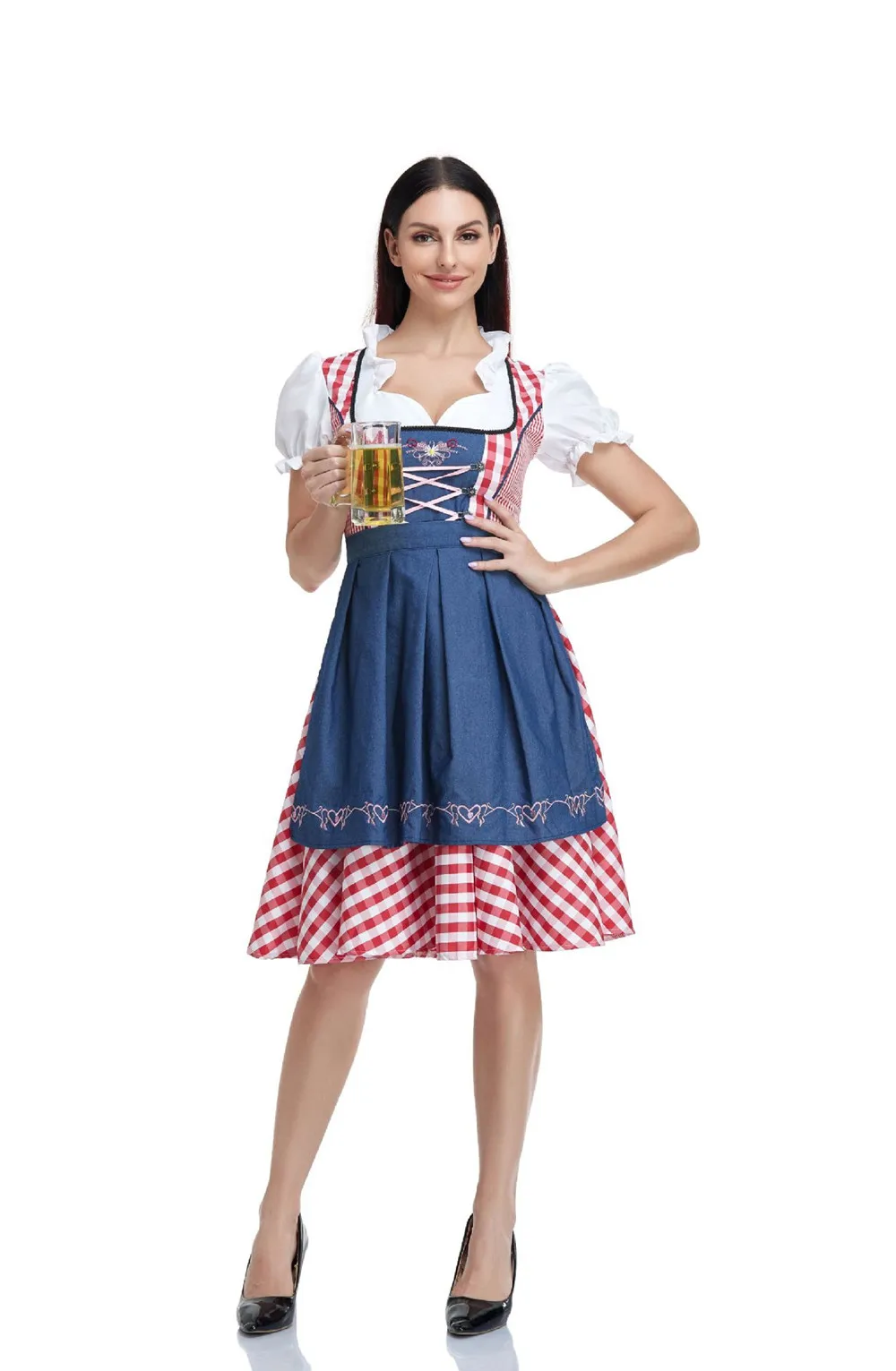 2024 Lady Dirndl Oktoberfest Costume Bavarian National Pink Plaid Clubwear Cosplay Carnival Halloween Fancy Party Dress