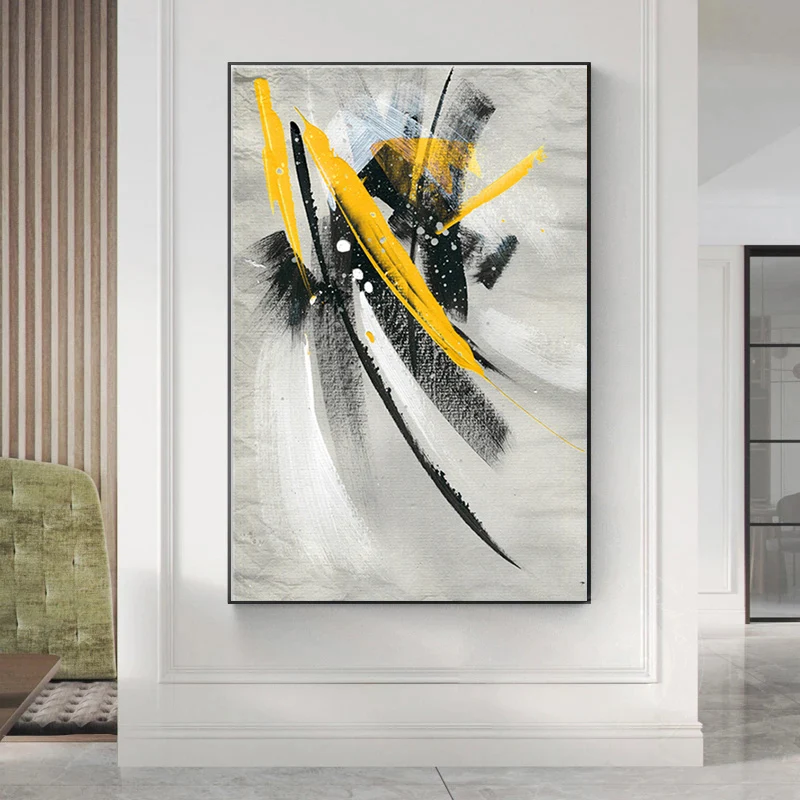 Wall Art Picture Abstract Canvas Yellow Feather Oil Painting Home Office Decoration