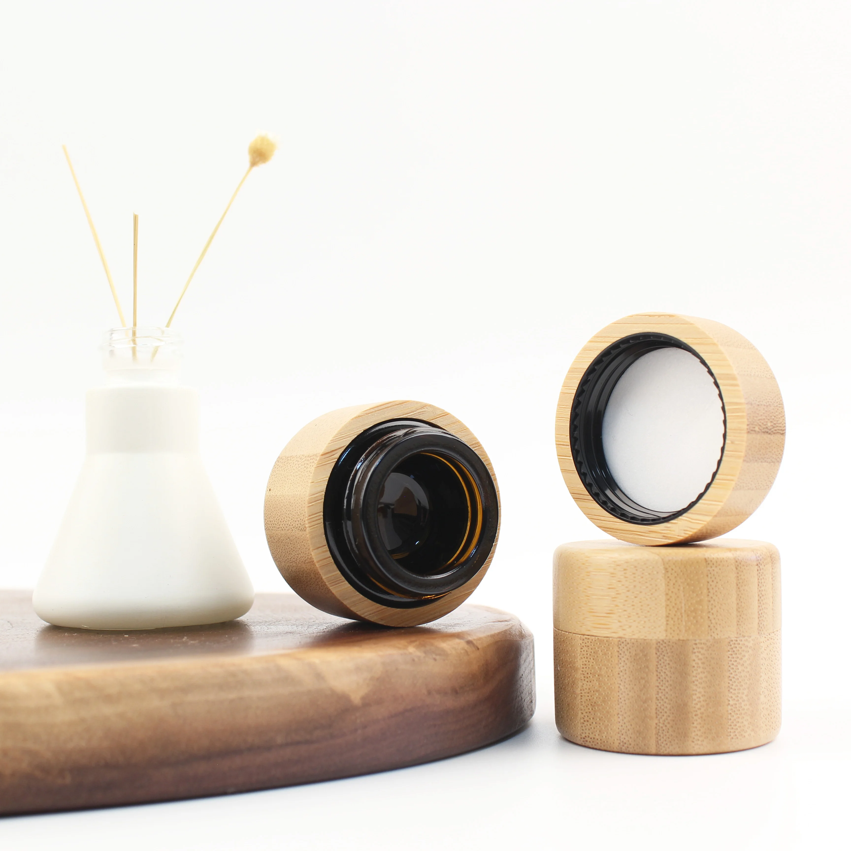 eye cream bamboo glass container 5g 5ml bamboo cosmetic jar with glass inner