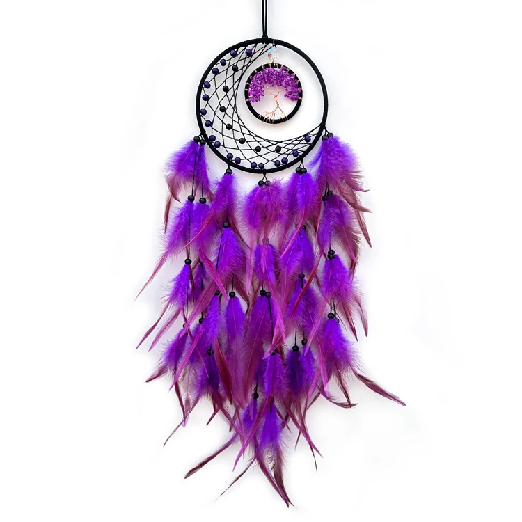 Bohemian Style Moon Crystal Tree Dreamcatcher Pendant Wall Hanging Jewelry with Handicraft Techniques for Home Decor