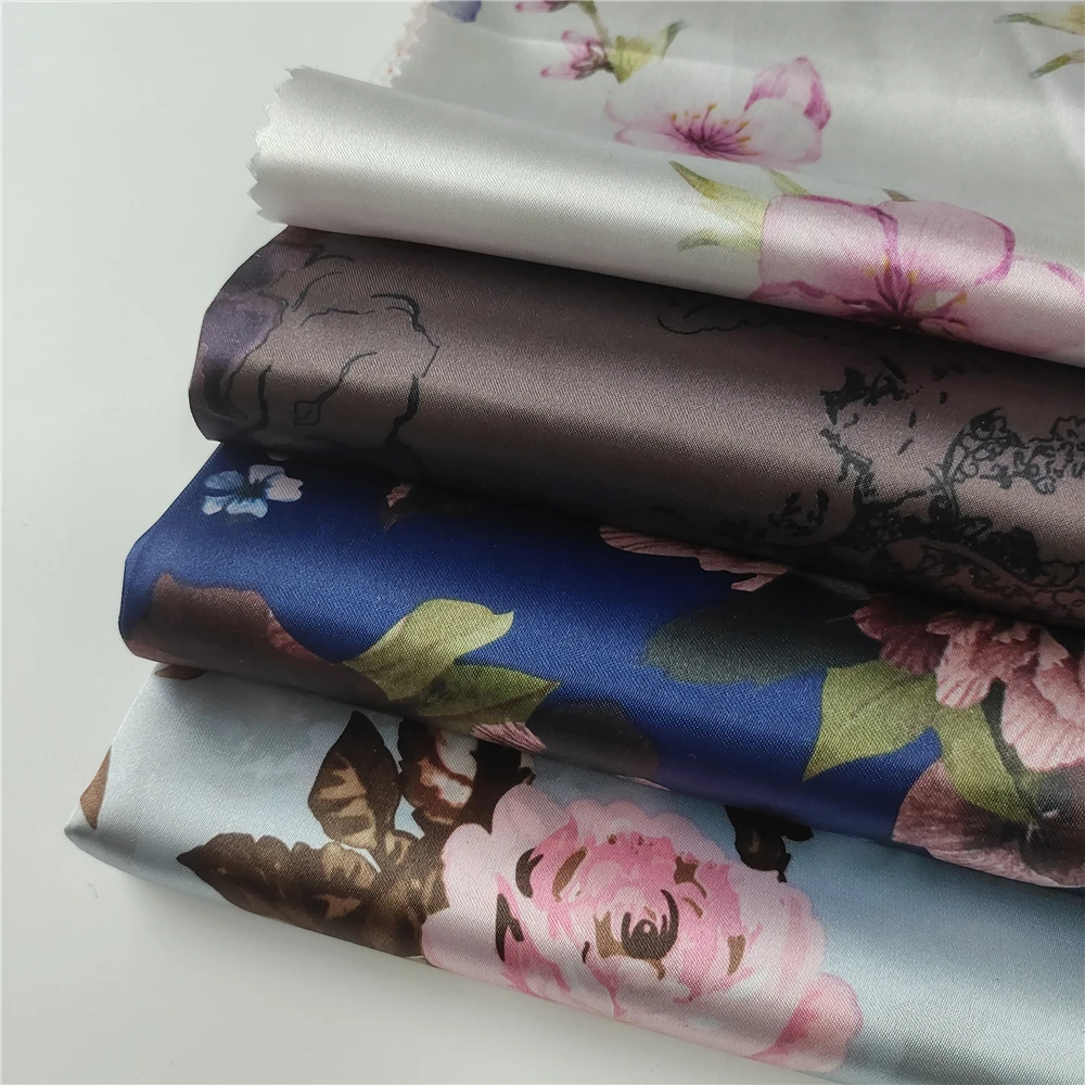 Satin flowers pattern 100% polyester floral printed satin fabric for suit dress coat jackets garment