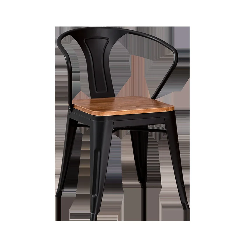 Modern industrial style wooden table top retro bar restaurant metal chairs and dining table