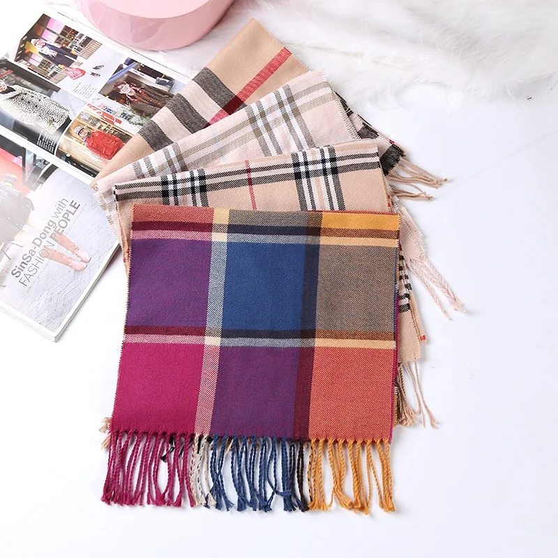 2019 New Women Winter Scarf Cashmere Scarves Shawls Soft Plaid Pashmina Scarf for Ladies Poncho Stoles Warm Knit Echarpe