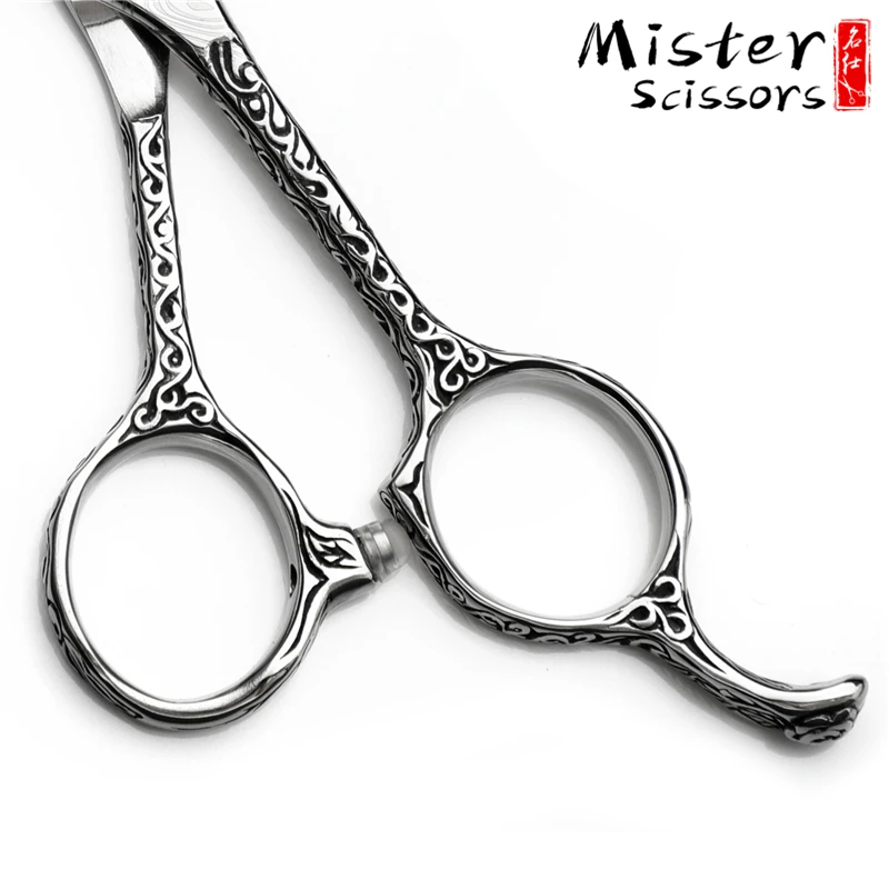 Damascus Pattern Professional SUS440C Stainless Steel  Barber Scissors V-shape Teeth Thinning Scissors