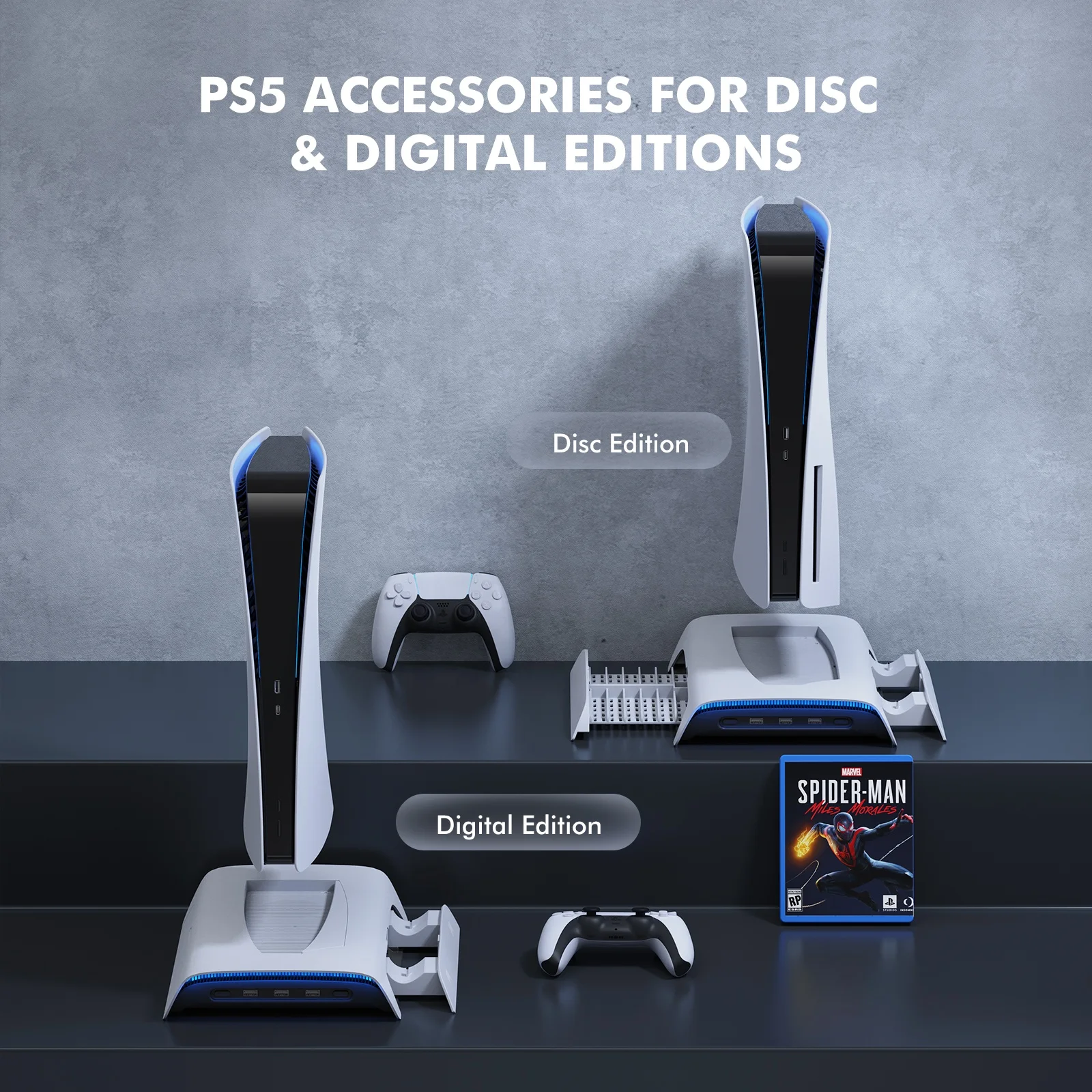 KIWIHOME Digital Vertical Stand With Cooling Fan and Dual Controller Charger For Ps5 Console