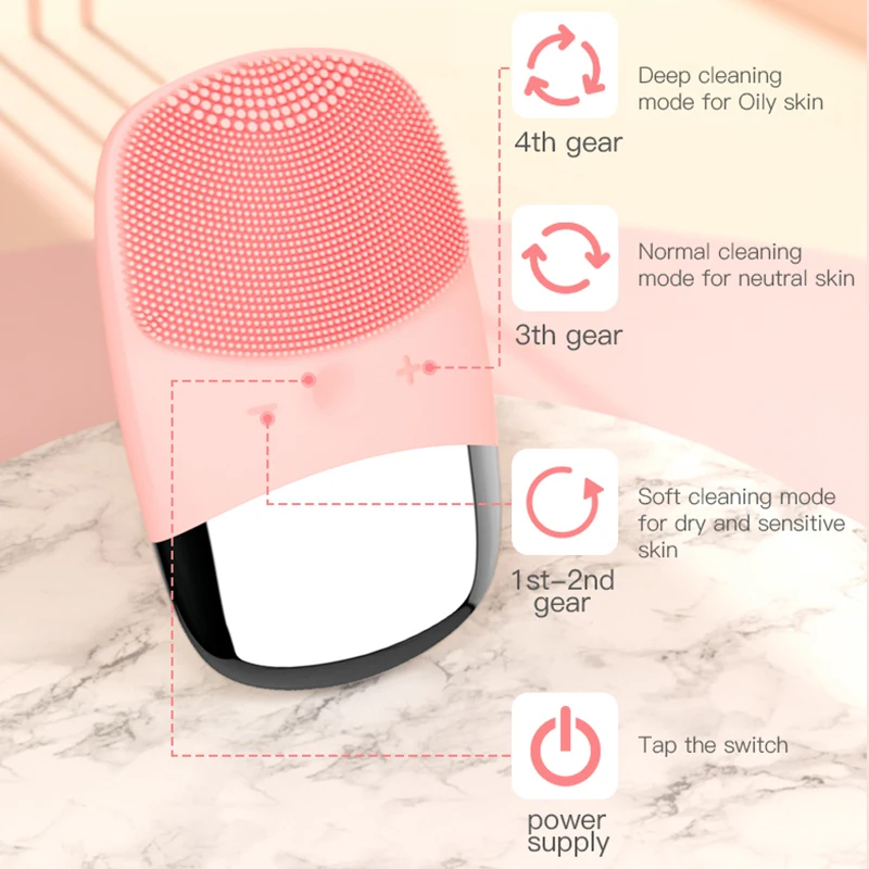 Wholesale Mini 3D Double Side Skin Care Tool Facial Cleanser Brush Face Cleaning Sonic Silicone Facial Massager Cleansing Brush