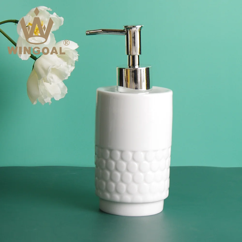 European embossed white porcelain hand sanitizer bottle 280ml wholesale bathroom embossed white porcelain press bottle wholesale