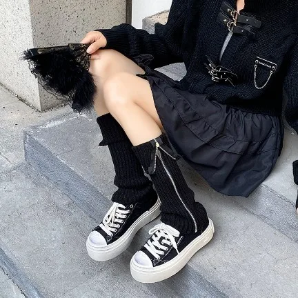 Fashion Winter Warm Knitting Ladies Zip Leg Warmers Tube Slouch Leg Warmer for Women Hot-selling
