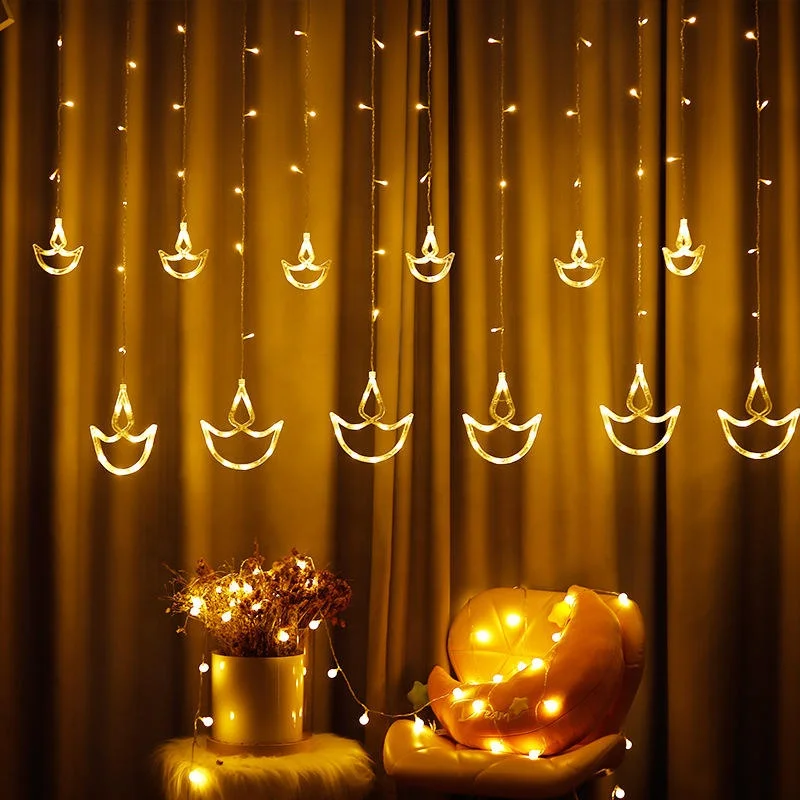 Muslim EID Lamp Curtain Lamp Diwali Anchor Curtain Lights Diya Lights For Ramadan Party Decoration