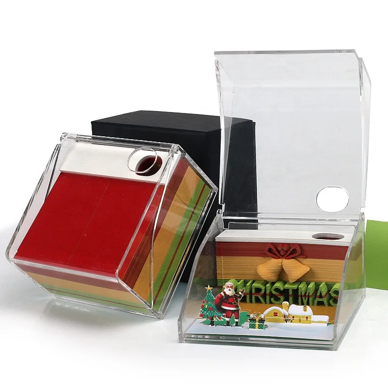 2023 Christmas Gift Creative 3d Memo Pad Note Paper Cube Customizable Weekly Calendar With Acrylic Pen Holder