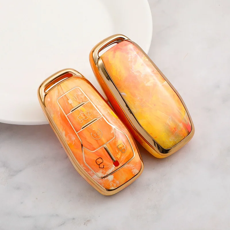 Jade TPU Car Key Case Cover Protector Fob Fit for Ford Fusion Mustang F150 Edge Explorer Lincoln MKZ 5 Buttons Car Key Holder