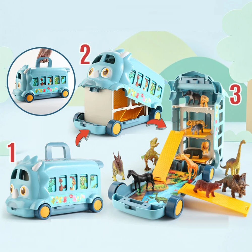 new function transform bus model 9 dinosaurs and play mat plastic driving school bus toy