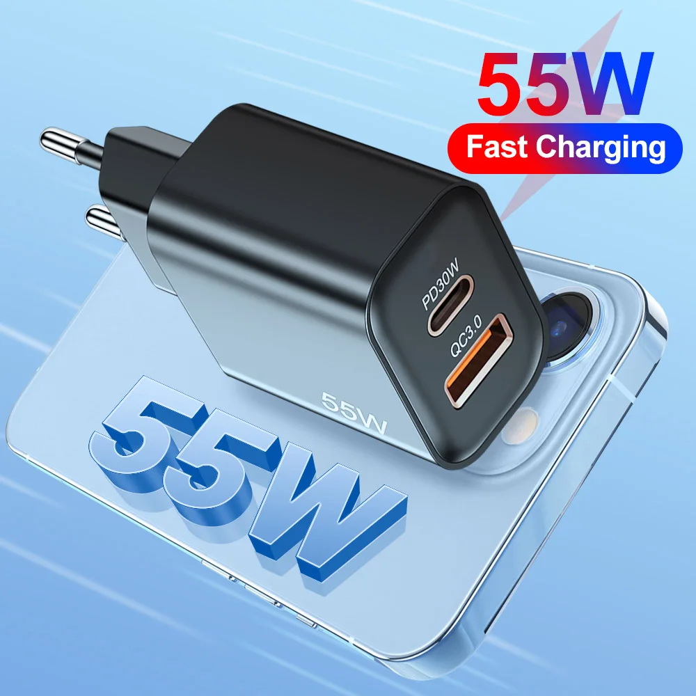Travel Kits Usb Pd 55w Wall Quick Charger Adapter Type C Fast Charger For Iphone 15 14 13 Usb C Pd Power Charger