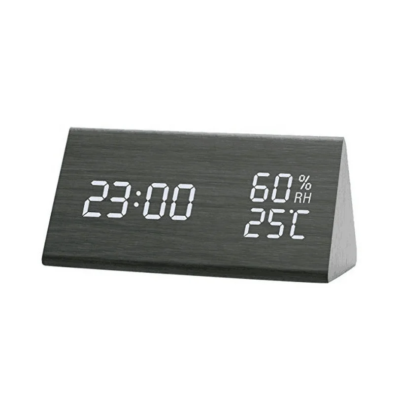 Free Shipping Digital Clock Wooden Electronic LED Time Display Temperature and Humidity Detect Clock For Bedroom Alarm Clock