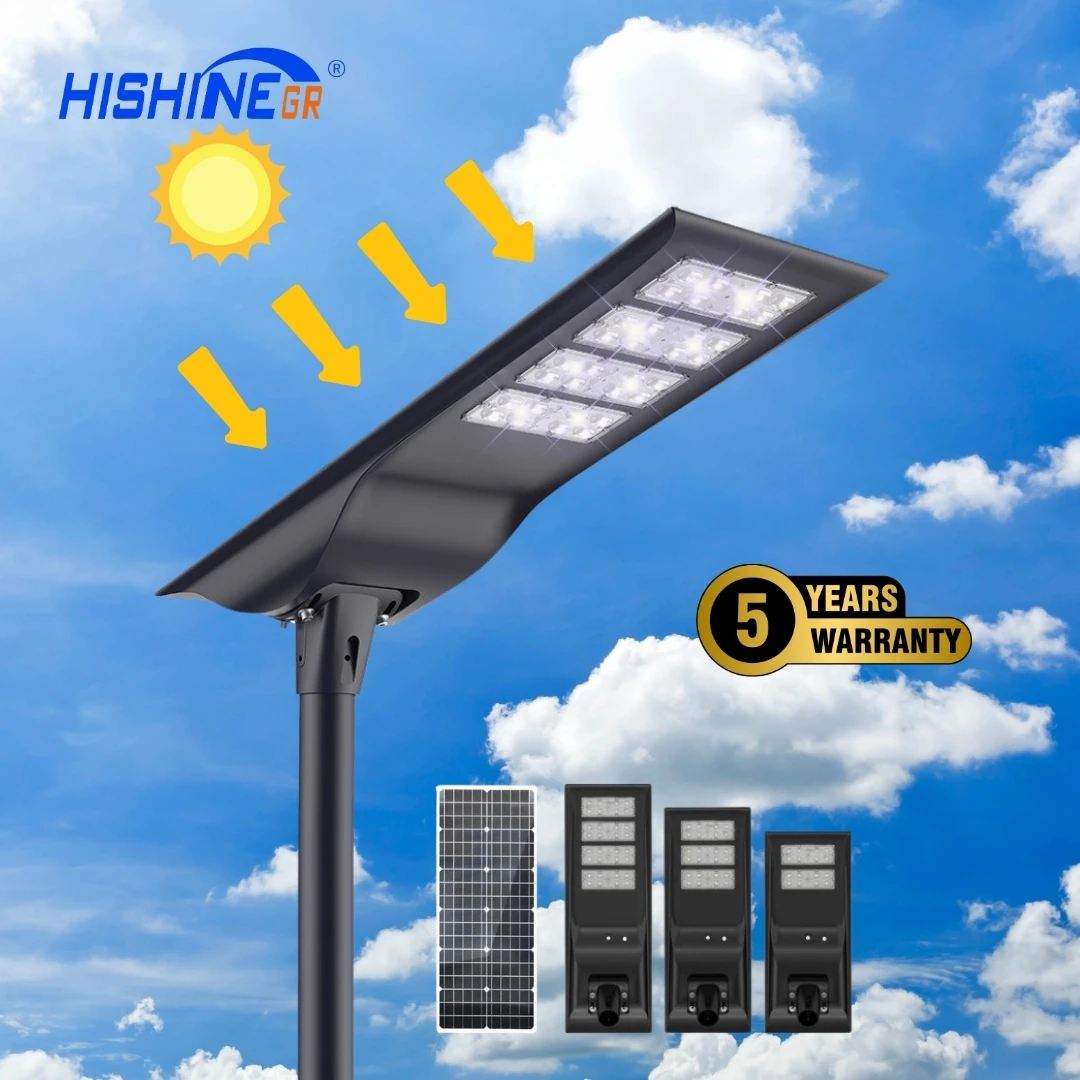 Hishine CE Approved SMD Round Shape Solar Street Light MPE Aluminum Photocell Automatic Induction Energy Saving IP66 Waterproof