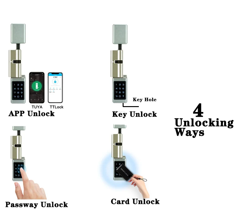 YOHEEN Security Euro Standard TTlock Alexa Google Home WiFi Electronic Password Key Card Smart Cylinder Door Lock