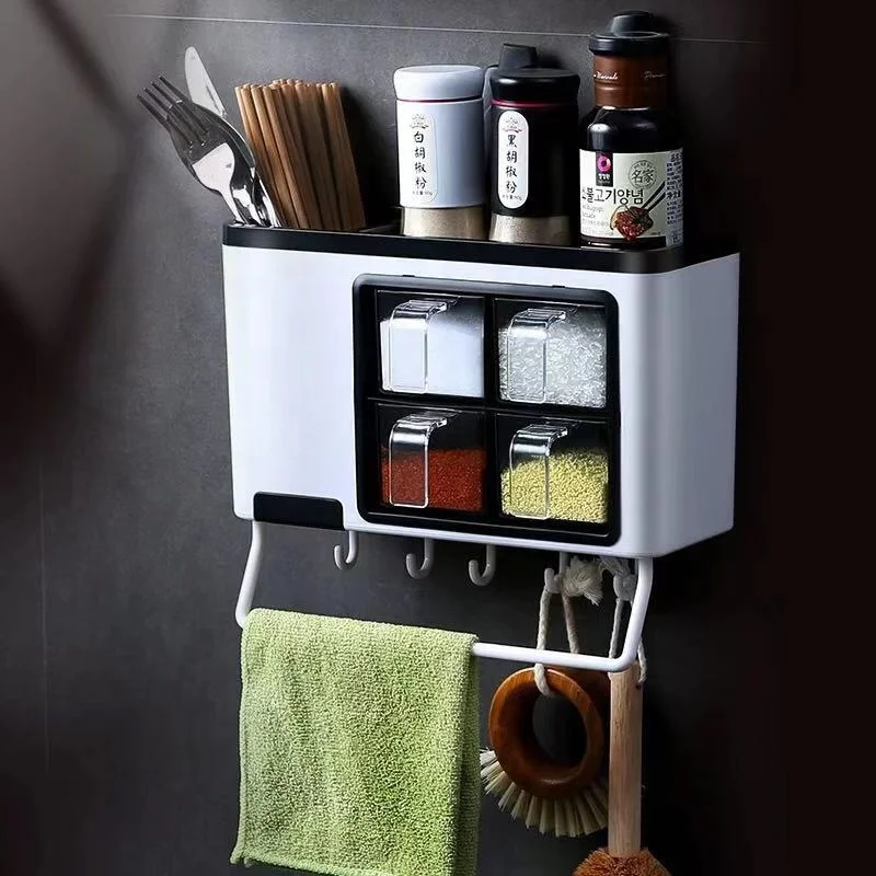 Wall Mount Multifunctional Kitchen Seasoning Box Spice Box Wholesale Spice Containers Plastic Spice Rack