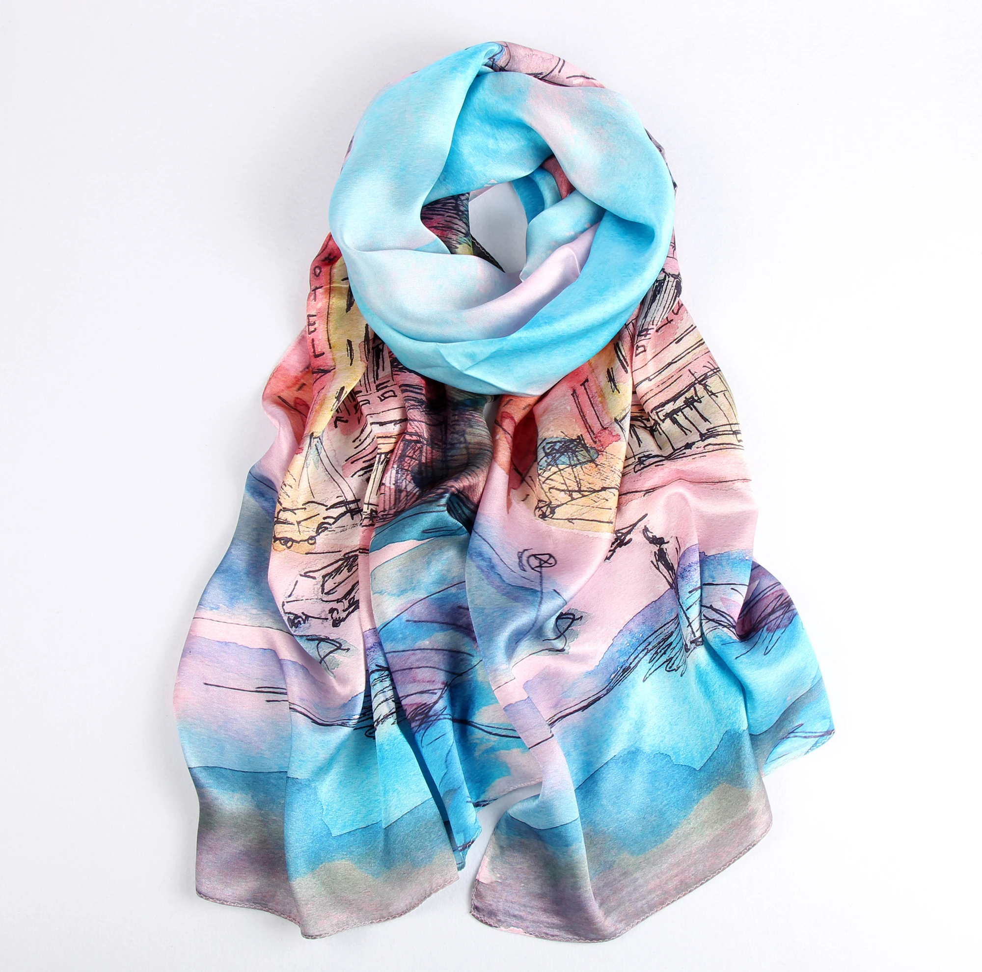 New Chinese simple and elegant flower womens silk  printed square scarf