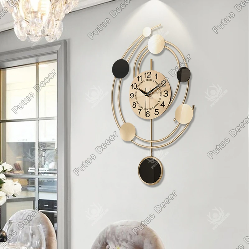 Modern Luxury Wall Hanging Clock Decorative Metal Wall Watch Clock Iron Metal Clock Wall Art Home House Decor Gold
