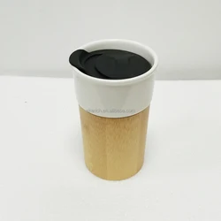 Natural Ecofriendly ceramic cup with bamboo base American Style Bamboo Coffee Tumbler Novelty Mug with Bamboo Sleeve and Lid